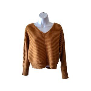 Sincerely Jus Ribbed Knit Cropped Sweater M Mustard Yellow VNeck Classiccore